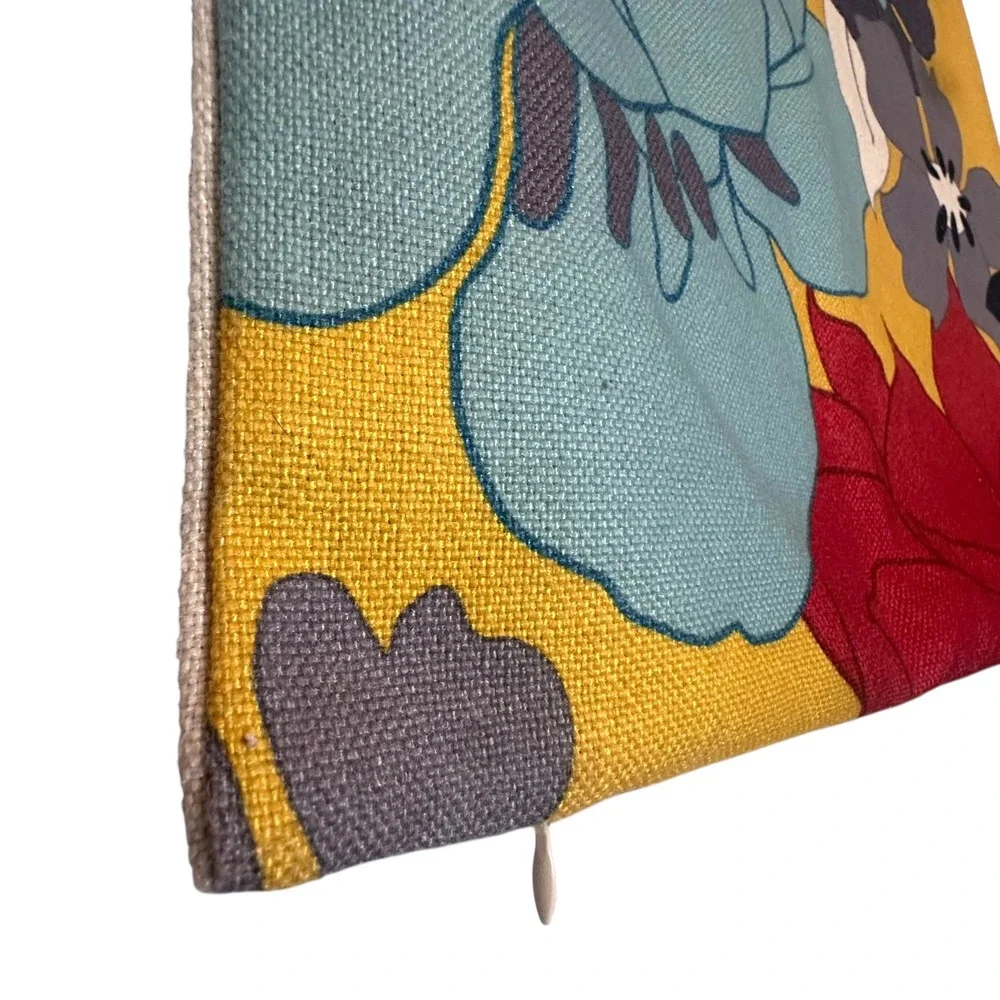 Scandi Modern Pillow Cover Set of Four Floral Bird Pillow Cotton Linen Retro MCM